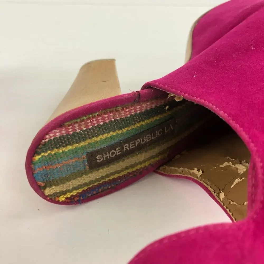 Vintage Shoe Republic LA Y2K Magenta Pink Velvety Platform Wooden Heels